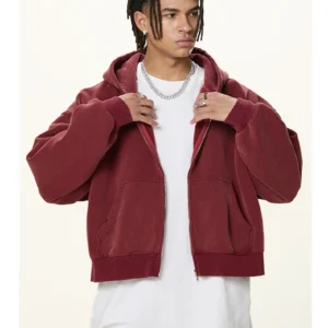 HZ01 Dark Red Zipper Hoodie